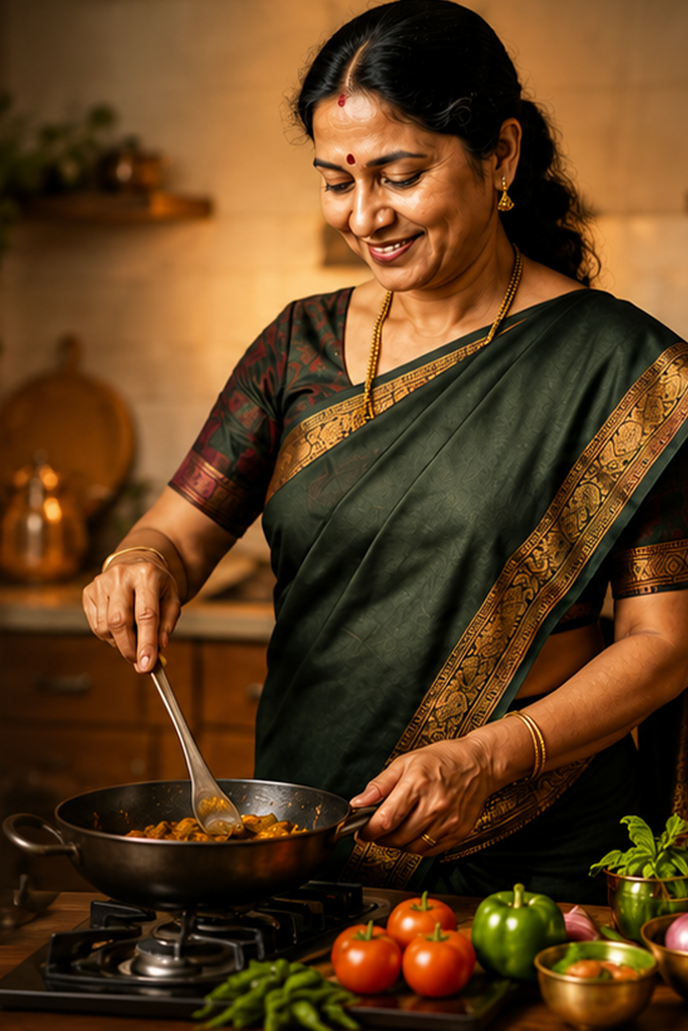 Brahmin cook preparing a traditional vegetarian meal